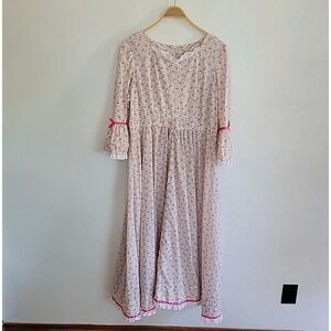 Vintage Handmade Prairie Dress Large Pink Ditsy Floral Cottage Country Western